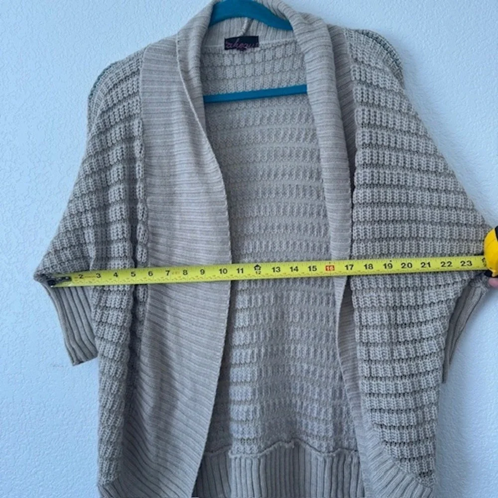 Women Casual Beige Knit Open Front Cardigan Sweater 3/4 Sleeve‎
